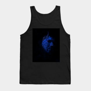 Portrait, digital collage and special processing. Devil face, side. Horn and ice texture. Blue. Tank Top